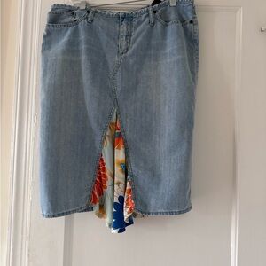 Y2K Express Denim Skirt with Floral Accent Retro